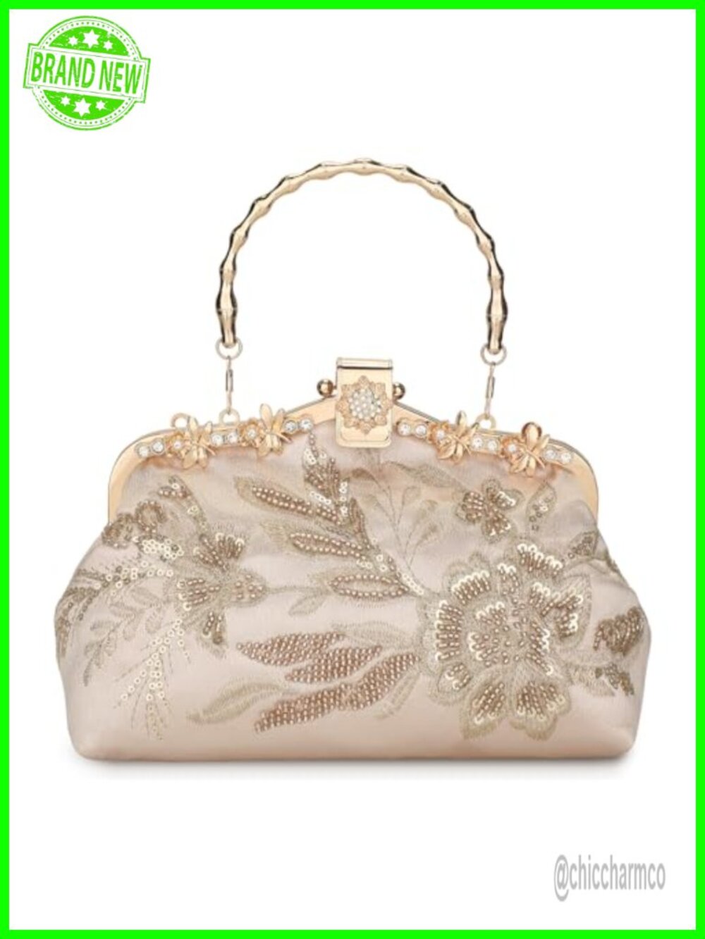 1920s Vintage Beaded Evening Clutch Sequin Art Deco Chain Bag